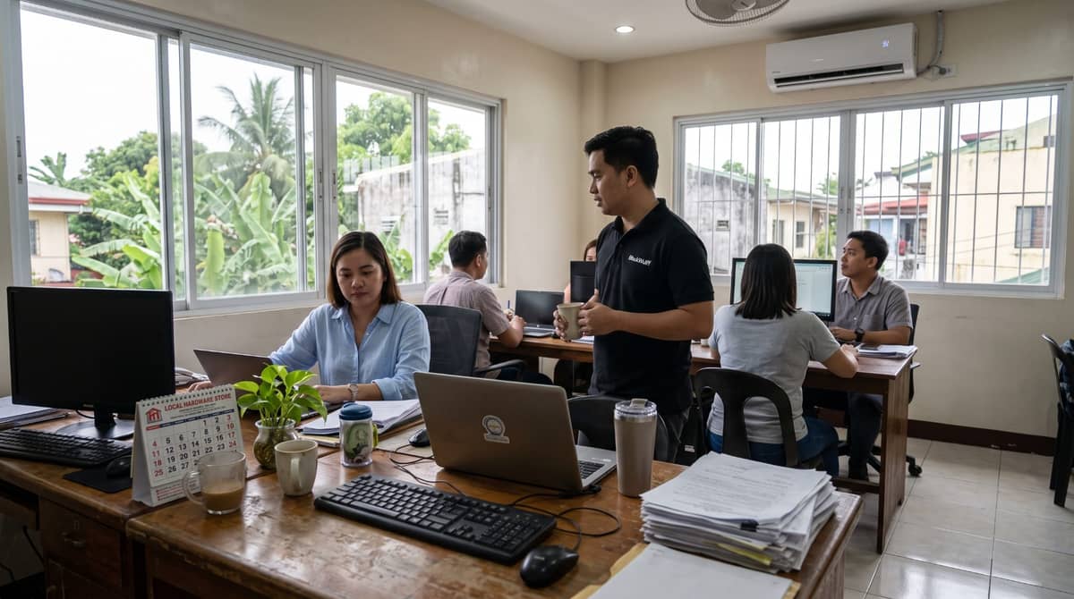 Filipino legal assistants working at a co-working office during night shift hours.
