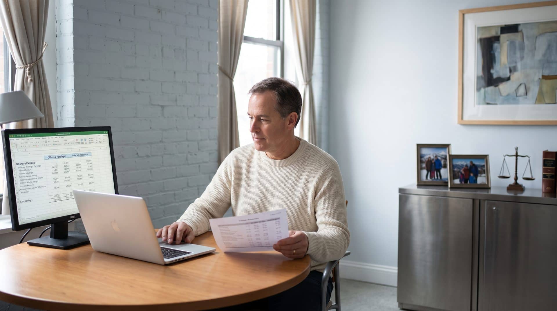 An American man leaning slightly back in a chair in a mid-sized Boston law firm.